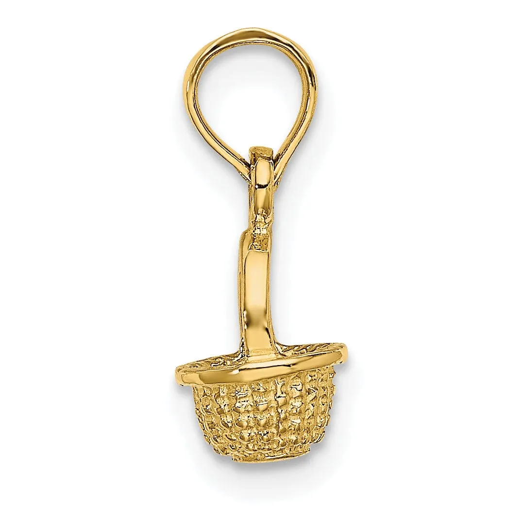 14K Yellow Gold Polished Finish 3-Dimensional Mini Basket Charm Pendant