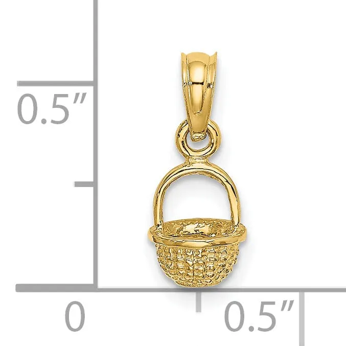 14K Yellow Gold Polished Finish 3-Dimensional Mini Basket Charm Pendant