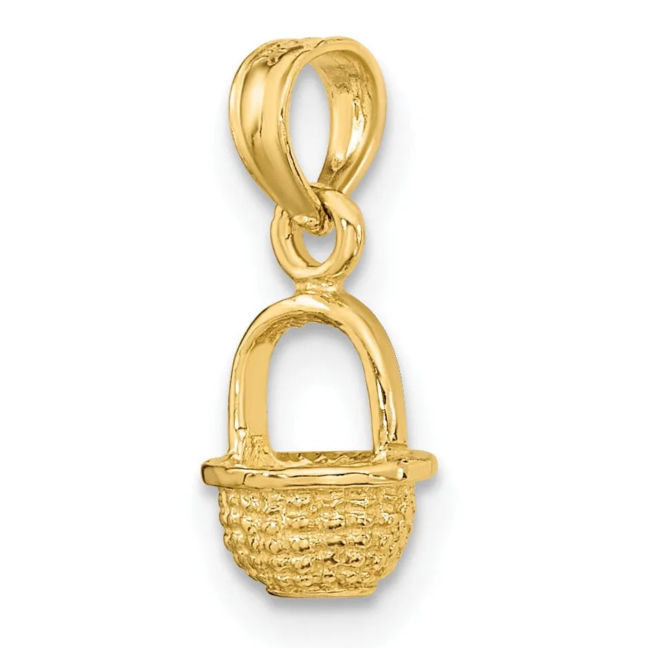 14K Yellow Gold Polished Finish 3-Dimensional Mini Basket Charm Pendant