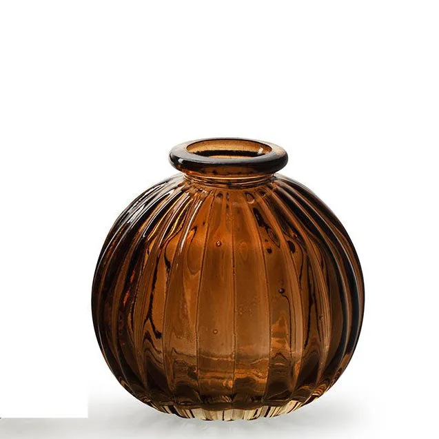 Amber Brown Glass Vase Round 8.5cm - Wedding Vases