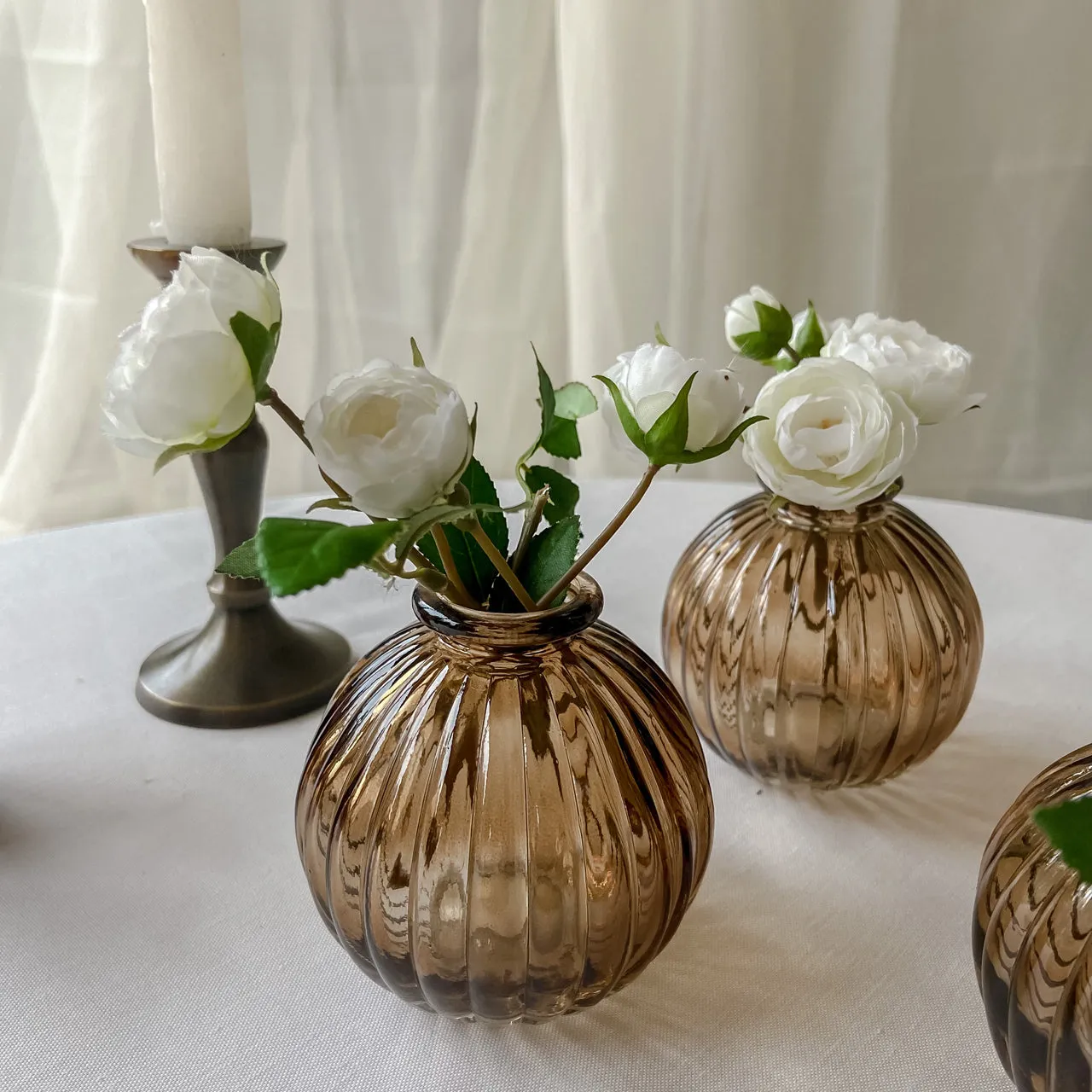 Amber Brown Glass Vase Round 8.5cm - Wedding Vases