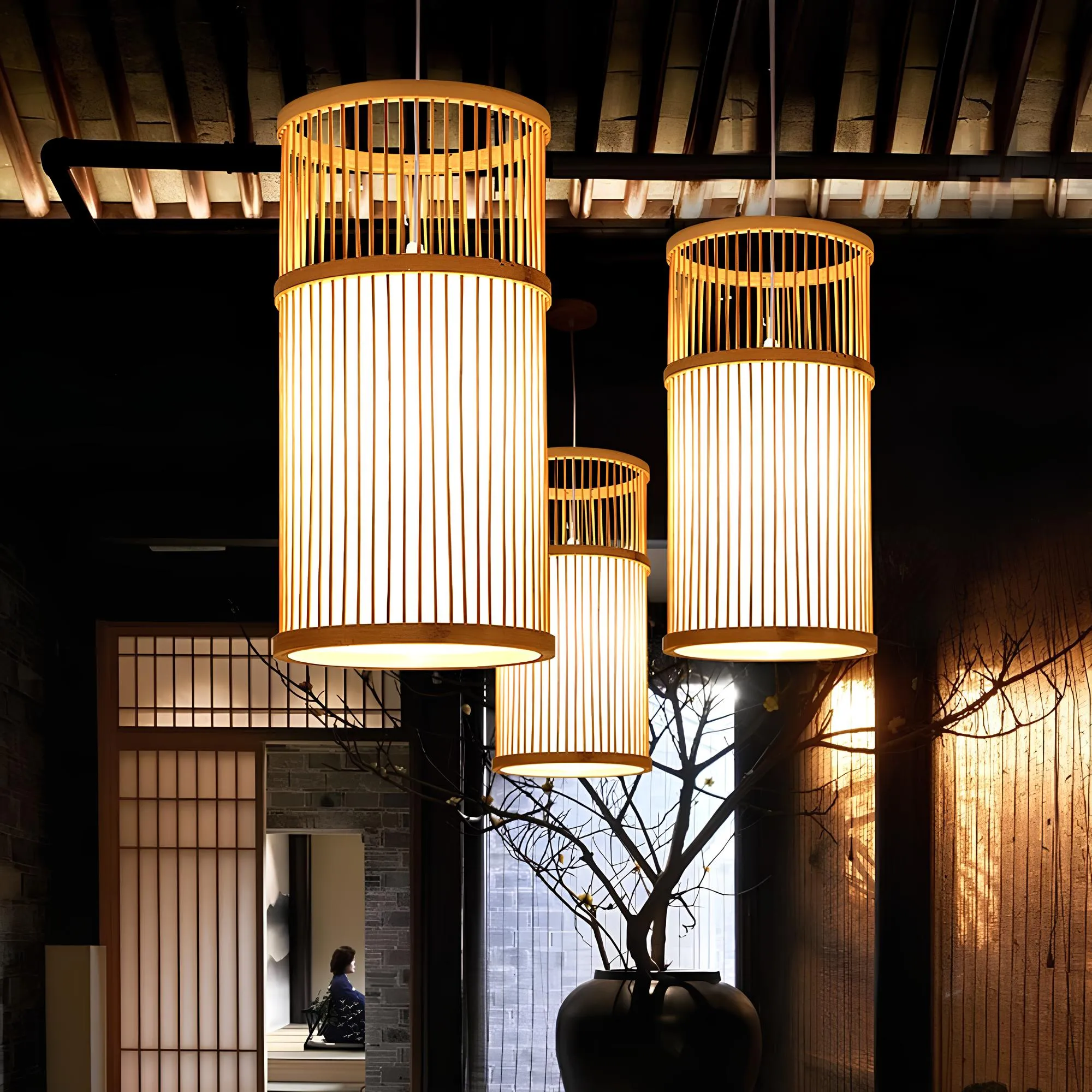 Bamboo Lamp for Living Room | Rattan Pendant light | Cane ceiling light - Srinidhi