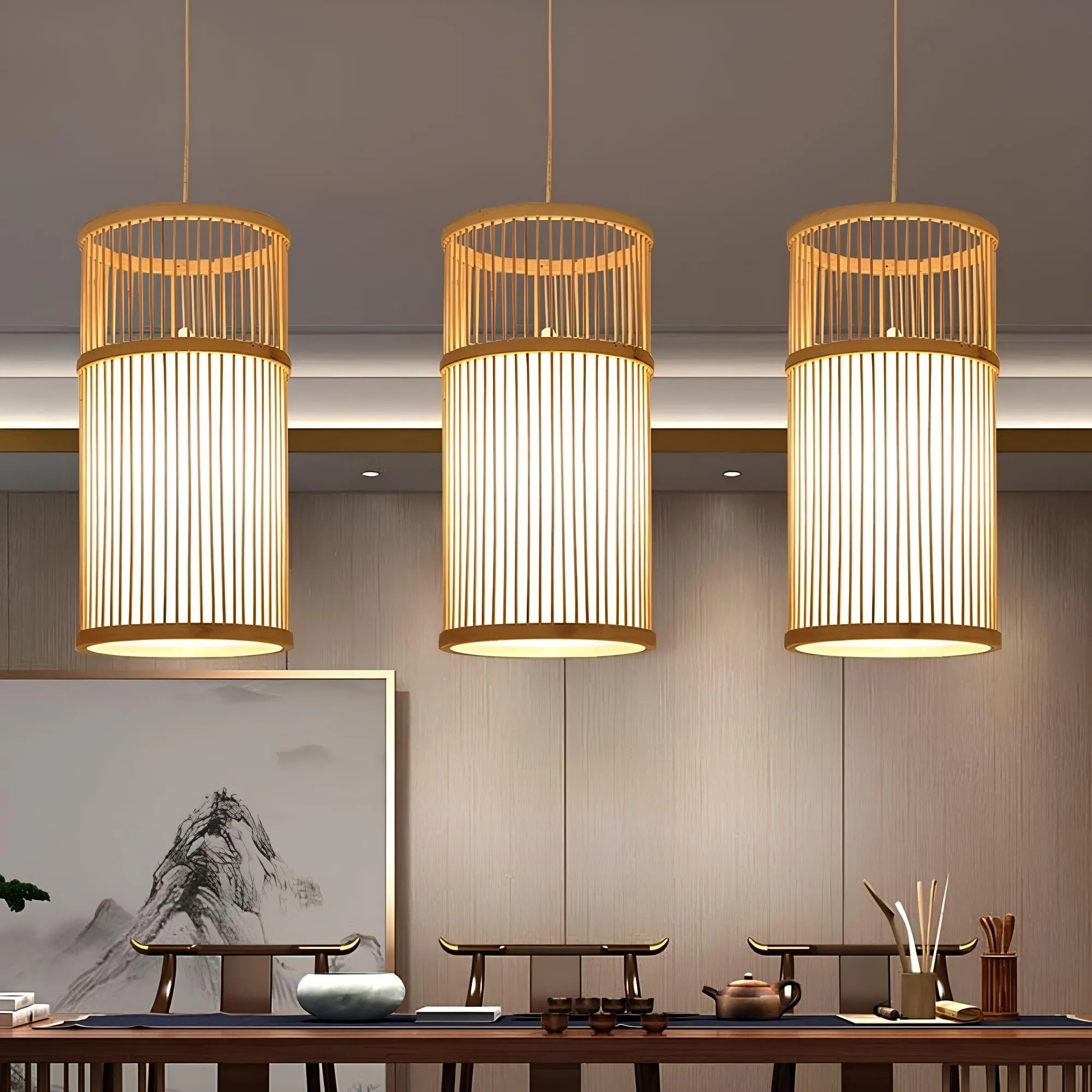 Bamboo Lamp for Living Room | Rattan Pendant light | Cane ceiling light - Srinidhi