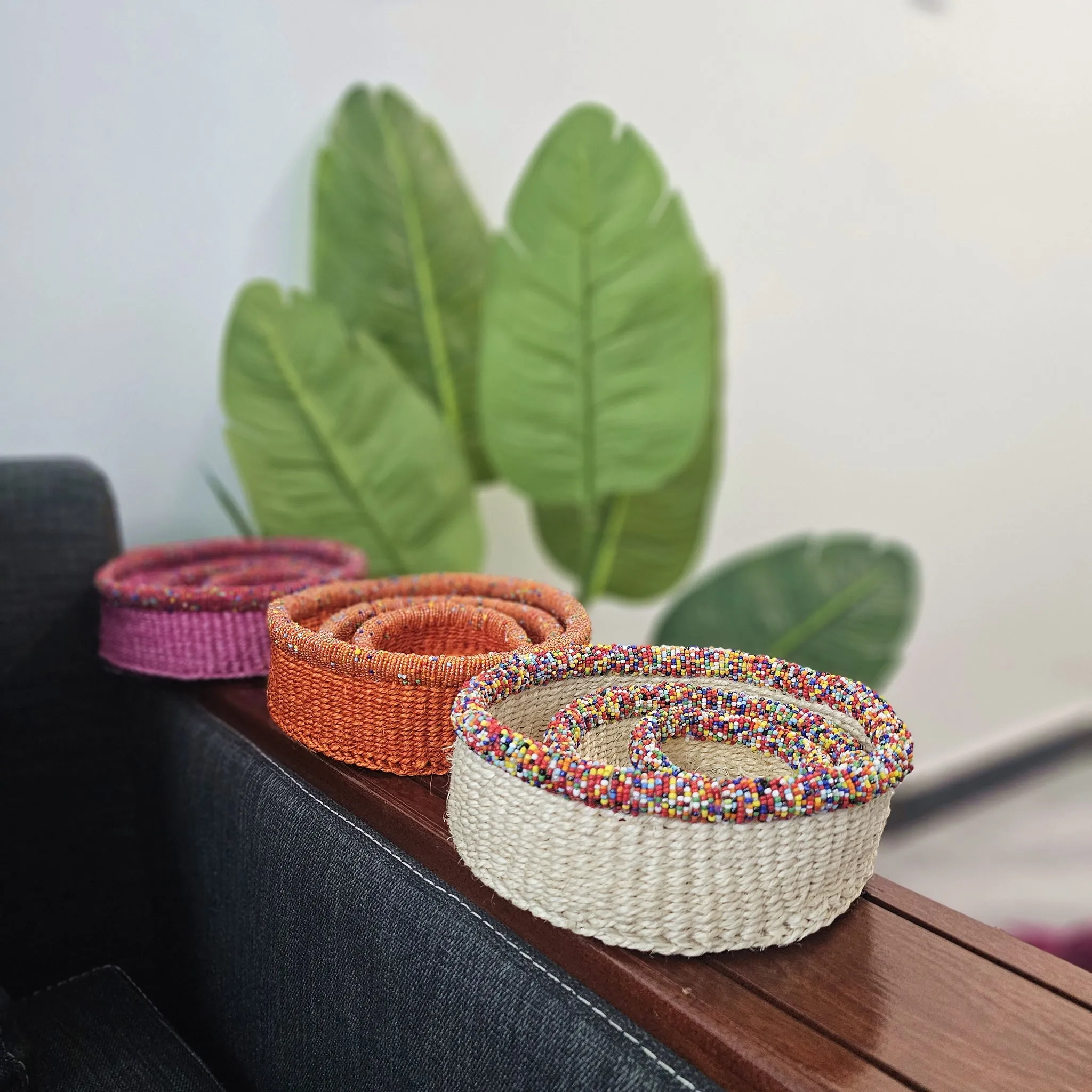 Beaded Kiondo Baskets – Sisal Basket Set of 3 - Mashika