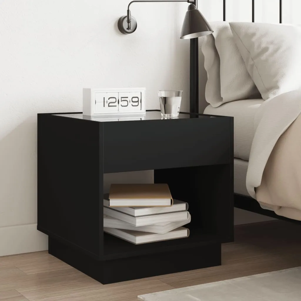 Bedside Table with Infinity LED Black 50x50x50 cm