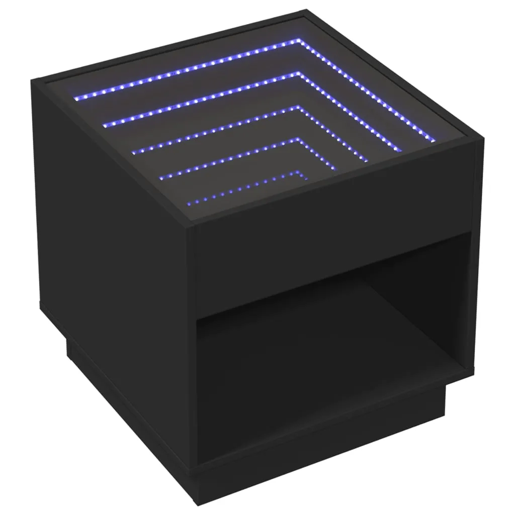 Bedside Table with Infinity LED Black 50x50x50 cm