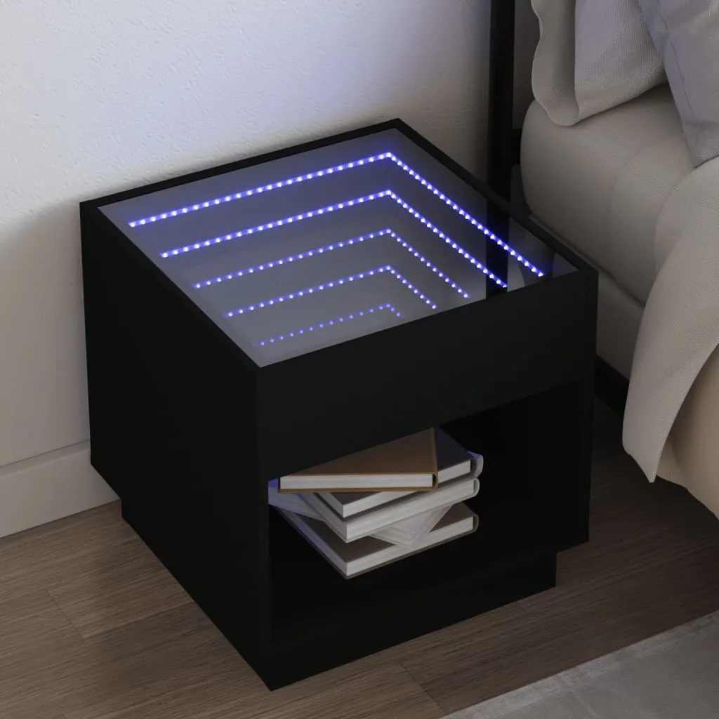 Bedside Table with Infinity LED Black 50x50x50 cm