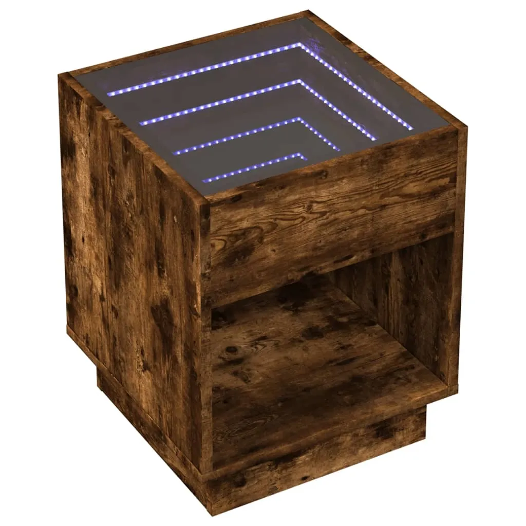 Bedside Table with Infinity LED Smoked Oak 40x40x50 cm