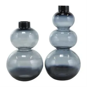 Black Glass Ombre Bubble Vase Set Of 2