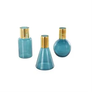 Blue Glass Handmade Tinted Vase with Gold Rim Set Of 3