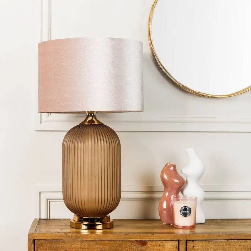 Brown Pleated Table Lamp With Champagne Shade