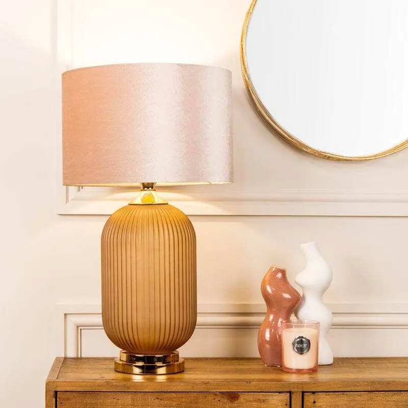 Brown Pleated Table Lamp With Champagne Shade