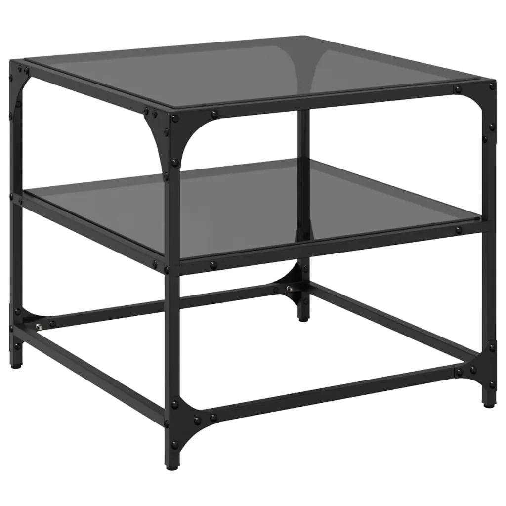 Coffee Table with Black Glass Top 50x50x45 cm Steel