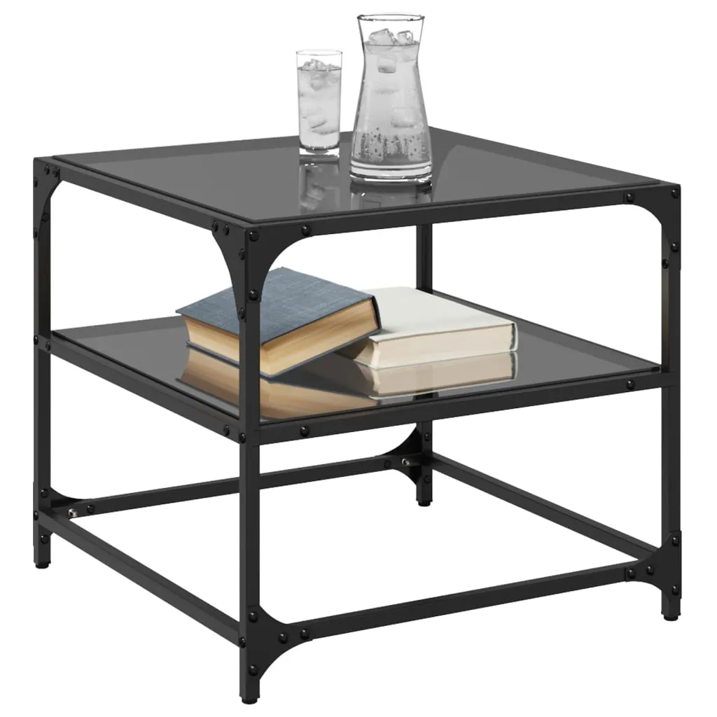 Coffee Table with Black Glass Top 50x50x45 cm Steel