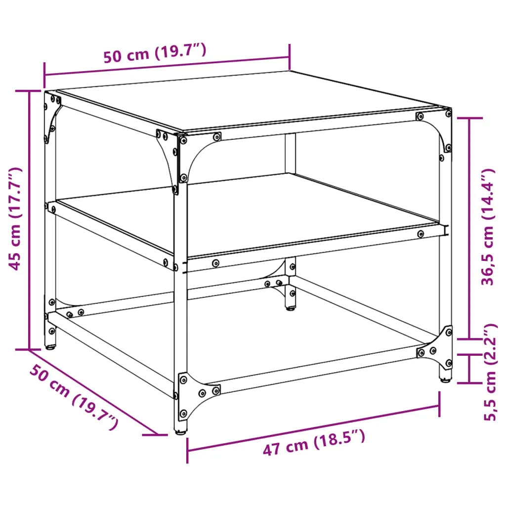 Coffee Table with Black Glass Top 50x50x45 cm Steel