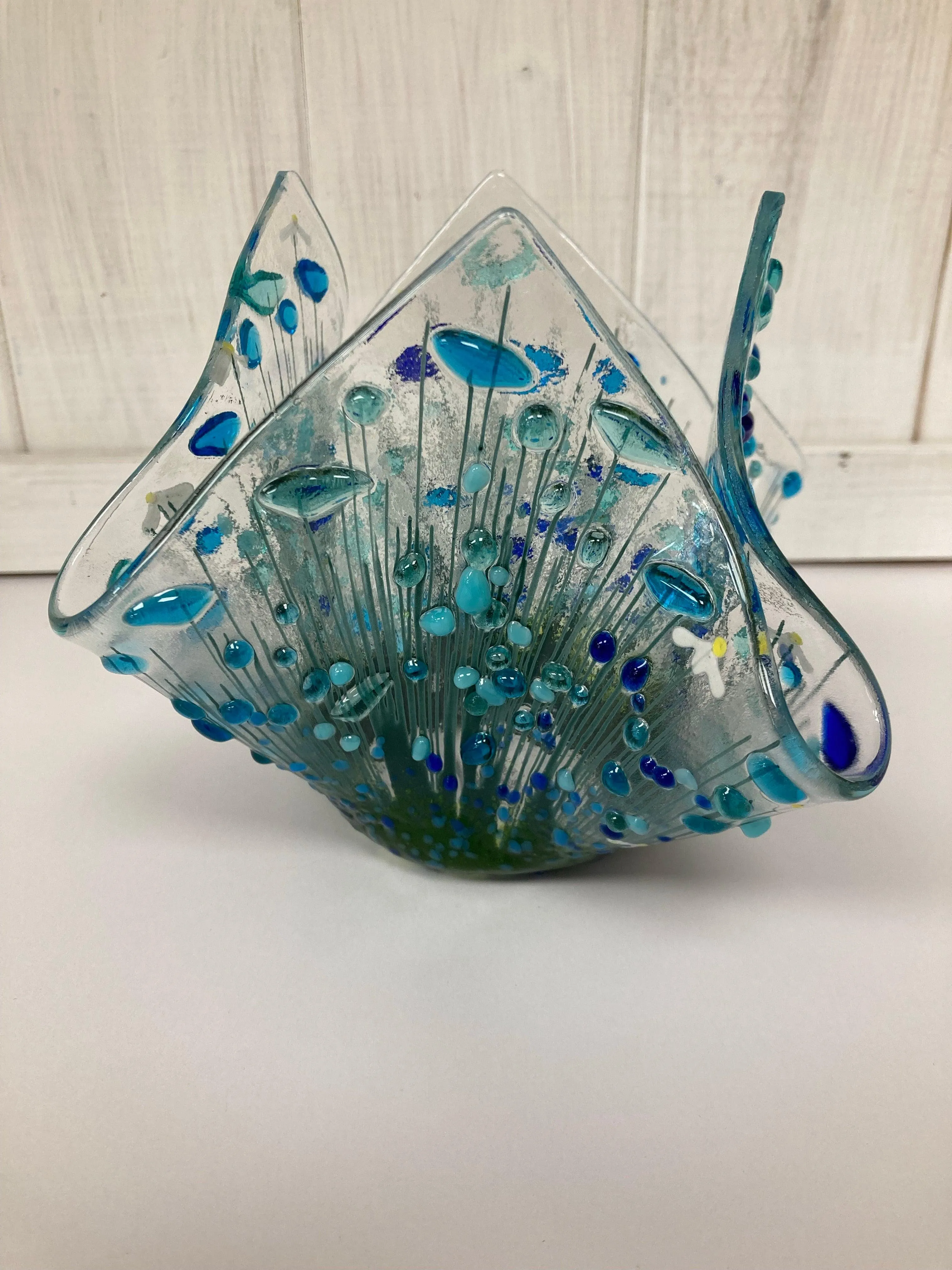 Cornflower Fused Glass Tea light Vases by Pam Peters