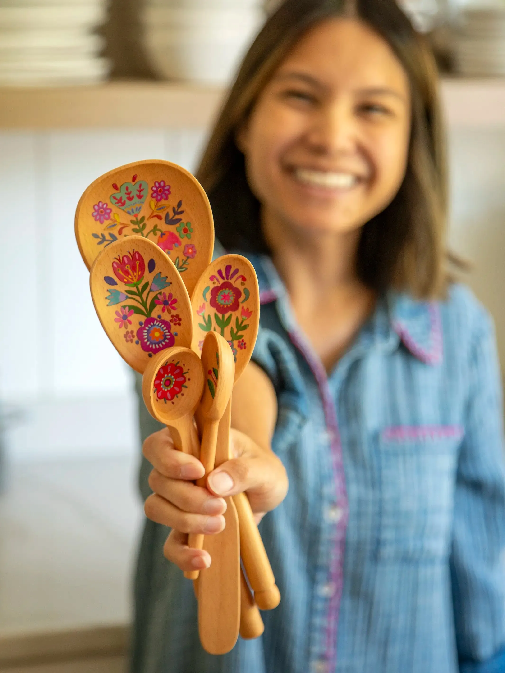 Cutest Wooden Spoons, Set of 5 - Folk Flower