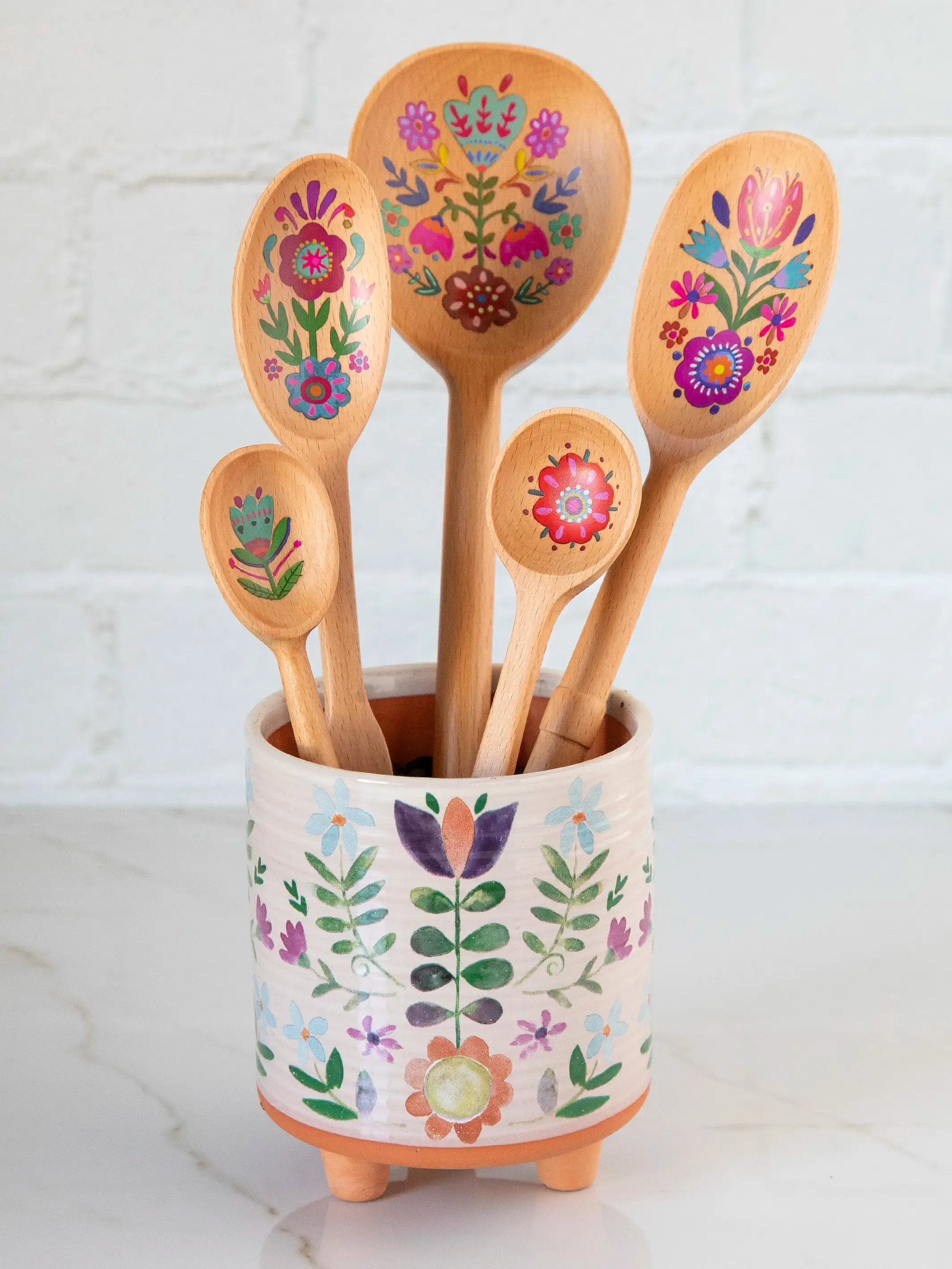 Cutest Wooden Spoons, Set of 5 - Folk Flower