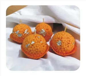 Diwali Bliss: Motichoor Laddu Candles - Set of 4 Premium Scented Soy Wax Candles for Festive Gifting and Decoration