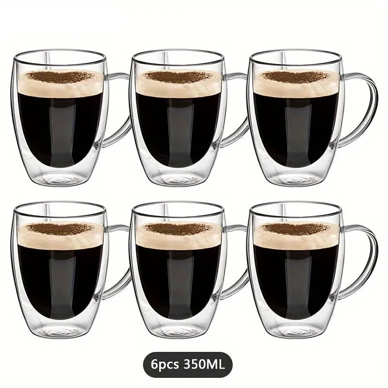 Double Transparent Wall Glass Mug With Handle