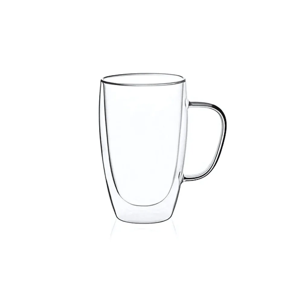 Double Transparent Wall Glass Mug With Handle