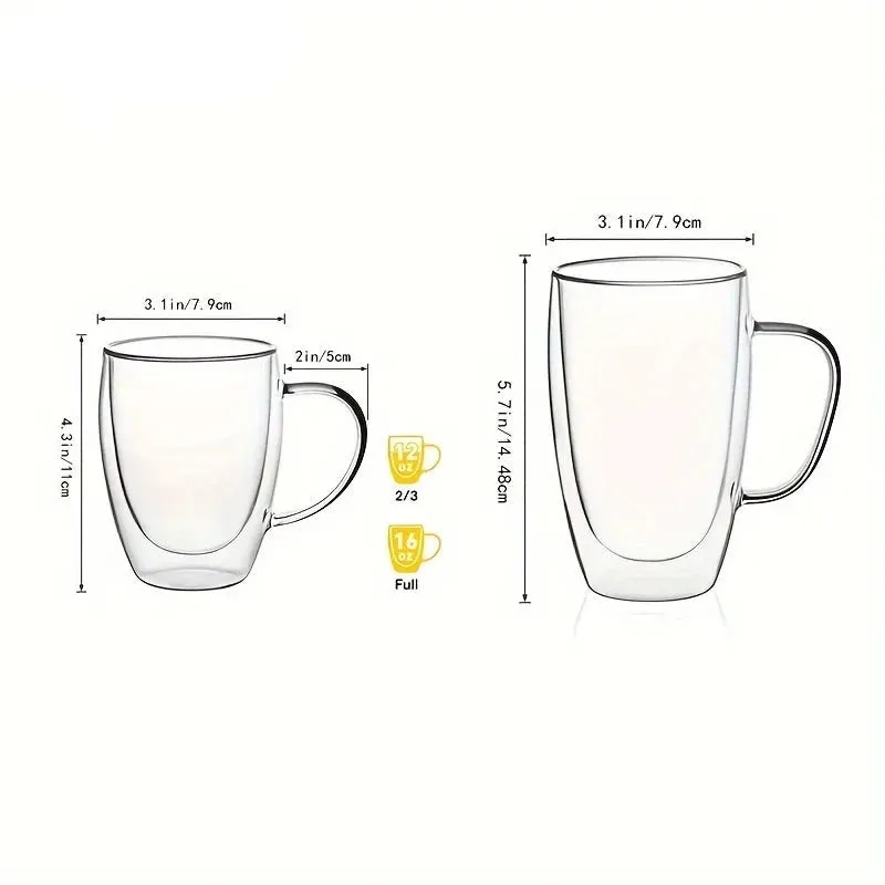 Double Transparent Wall Glass Mug With Handle