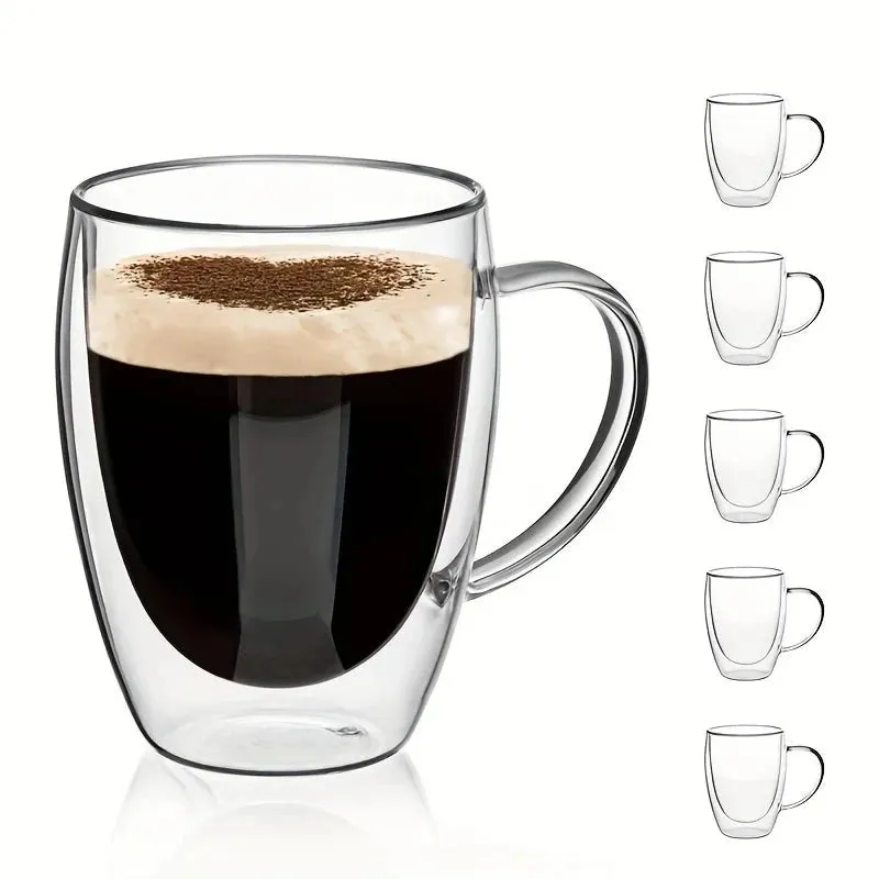 Double Transparent Wall Glass Mug With Handle