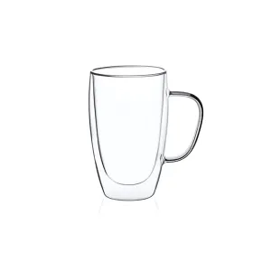 Double Transparent Wall Glass Mug With Handle