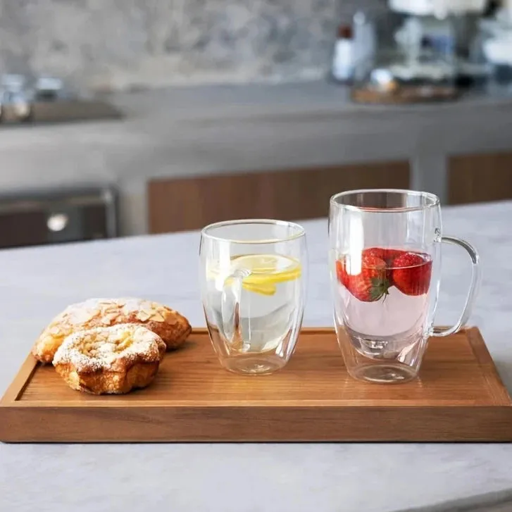 Double Transparent Wall Glass Mug With Handle