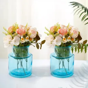 Ekhasa Blue Flower Glass Bud Vase for Home Decor | Glass Vases Home Decor for Living Room & Home Decoration | Flower Vase Aesthetic Flower Pots for Home Table Decorative Items Dining Table (Set of 2)