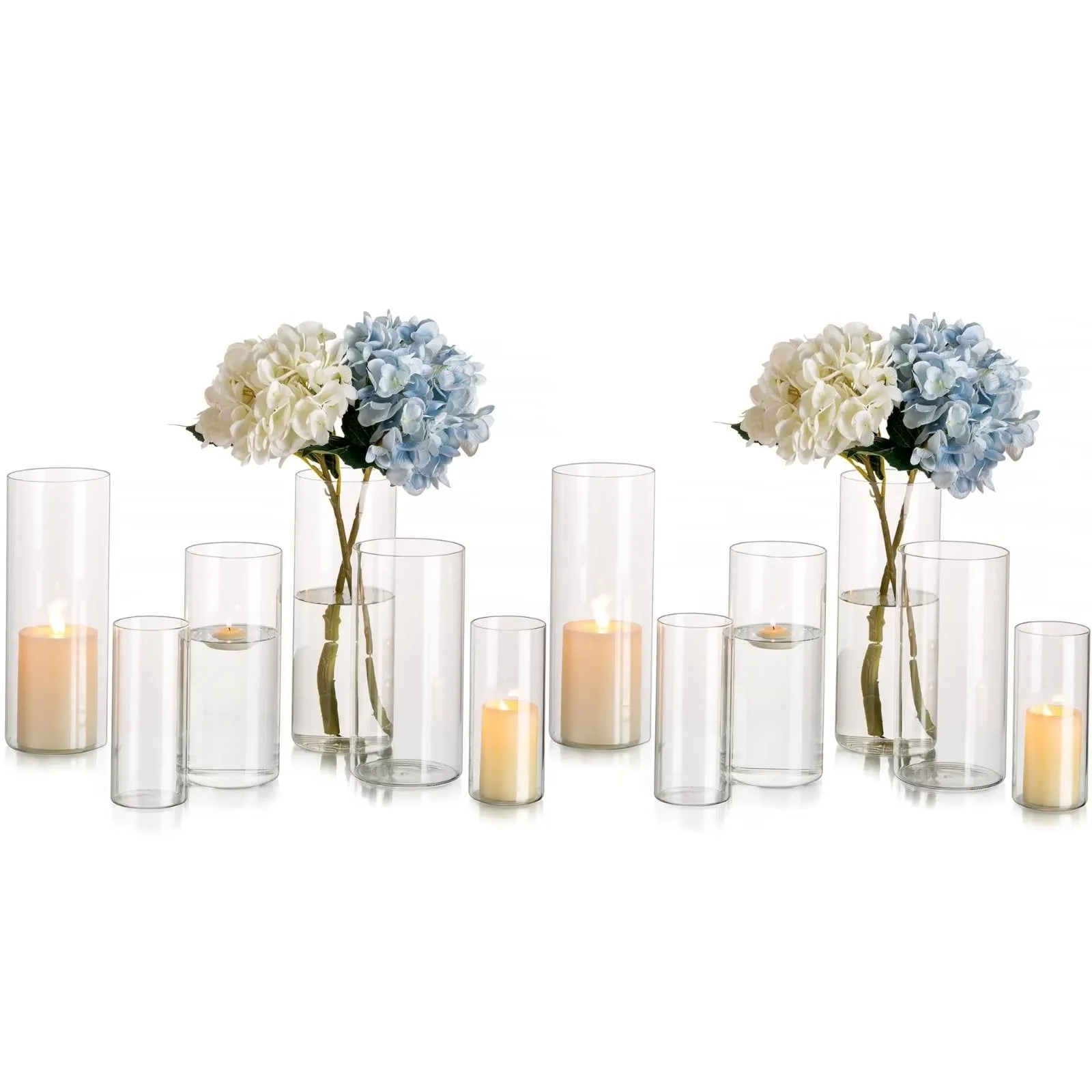 everyday Decoration Clear Glass Cylinder Vases Set of 12 Bulk Flower Vase for Wedding Table Centerpieces 6', 8' & 10'H Clear M L XL