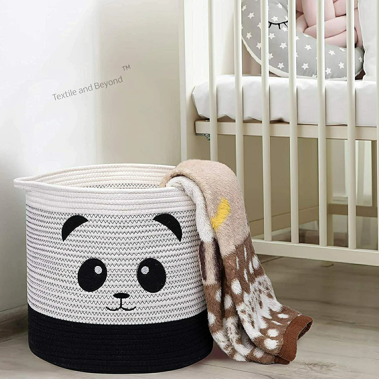 Foldable boho cotton Panda organizer basket