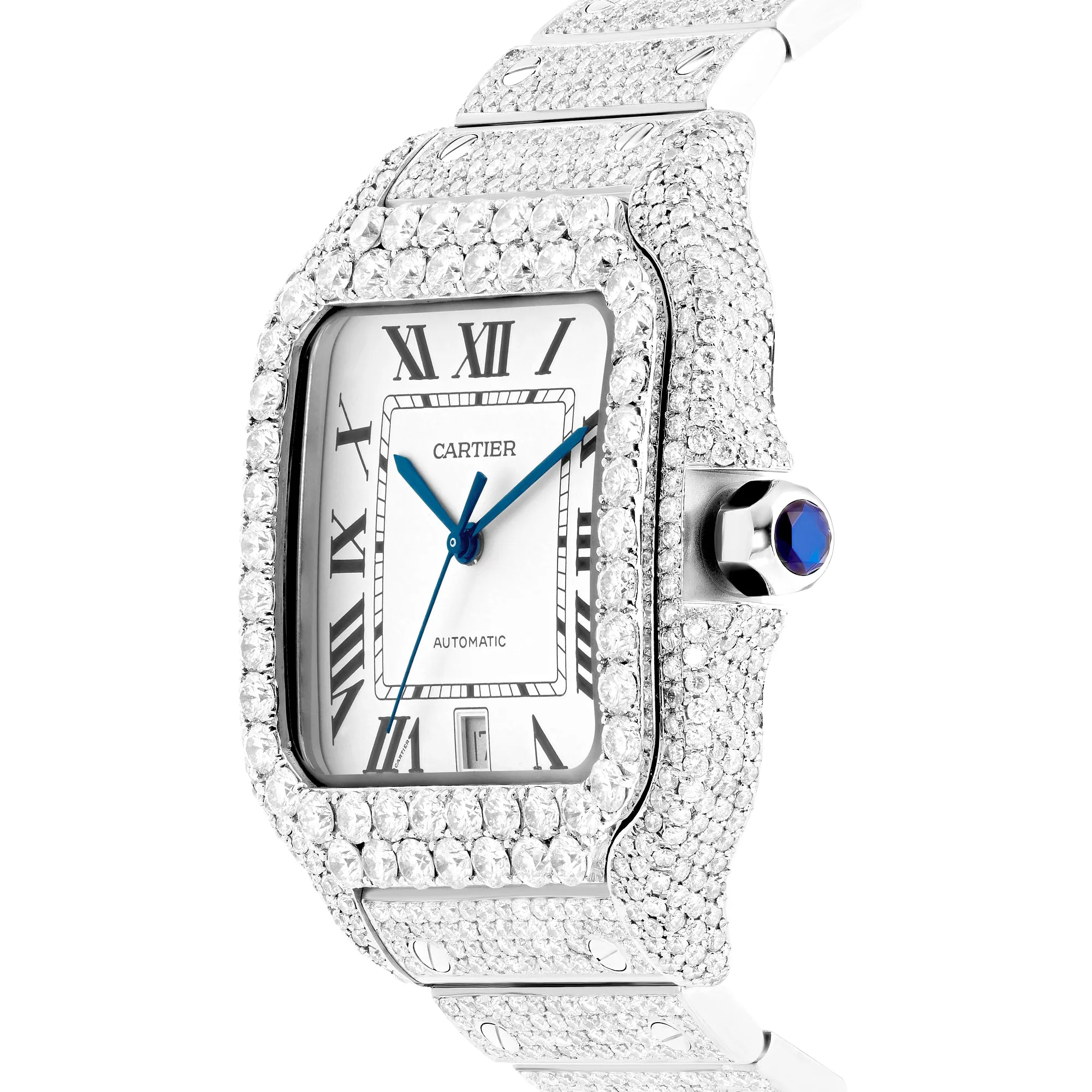 Full Diamond Cartier Santos 40 mm with White Dial; 20 carats