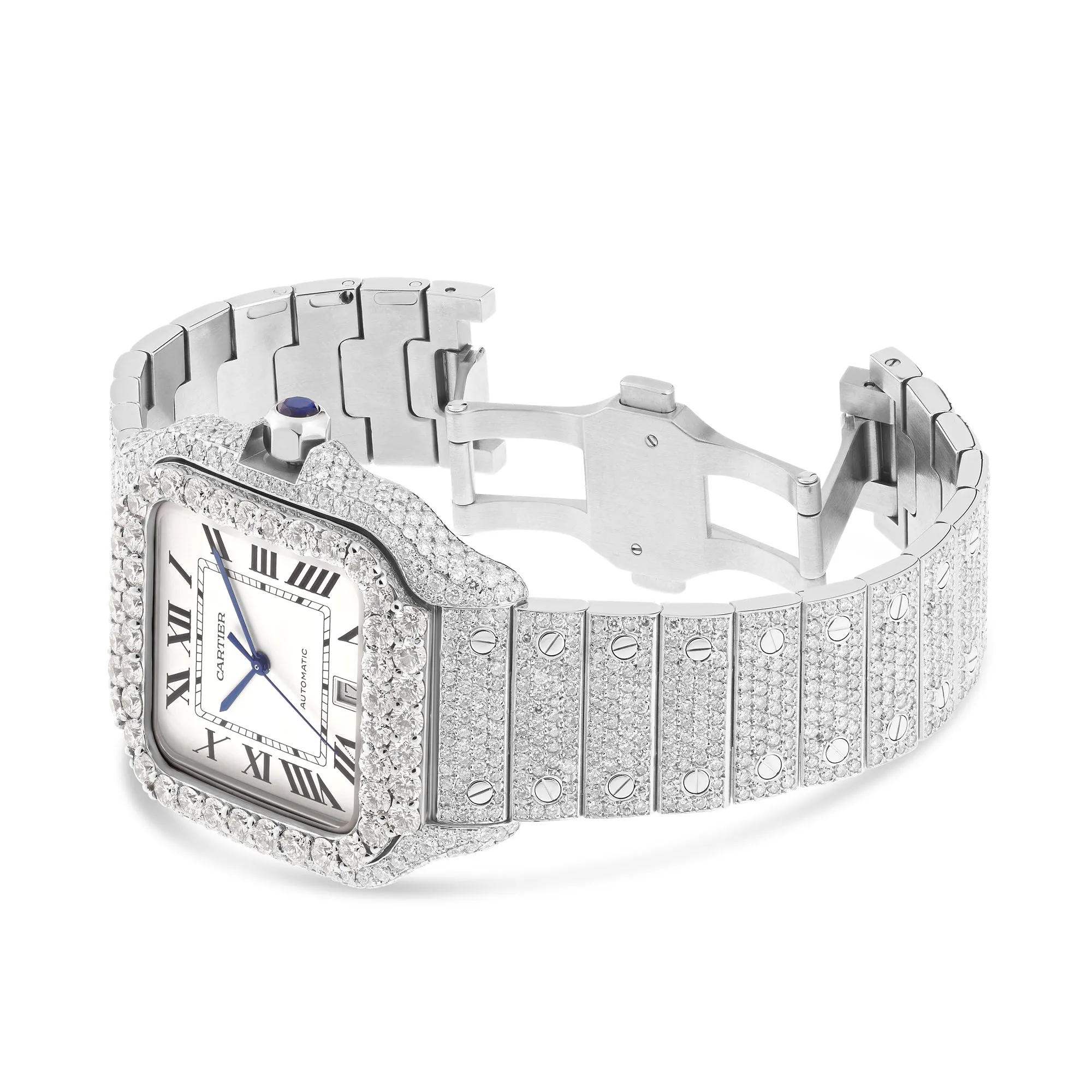 Full Diamond Cartier Santos 40 mm with White Dial; 20 carats