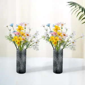 Gleevers Glass Vase for Home Decor (2Pcs- 24cm) |Center Table Decorative Items| Flower Vases for Home Decor| Dining Table Decorative Items| Transparent Flower Vase for Living Room, Office- Grey