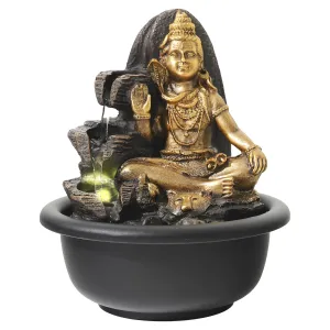 Gleevers Polyresin Shiva Fountain for Home Decor with LED Lights | 16x16x19cm | Tabletop Fountain | Living room/Hall/Office/Garden Décor Gifting | Grey Color