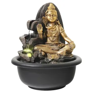 Gleevers Polyresin Shiva Fountain for Home Decor with LED Lights | 16x16x19cm | Tabletop Fountain | Living Room/Hall/Office/Garden Décor Gifting | Grey Color