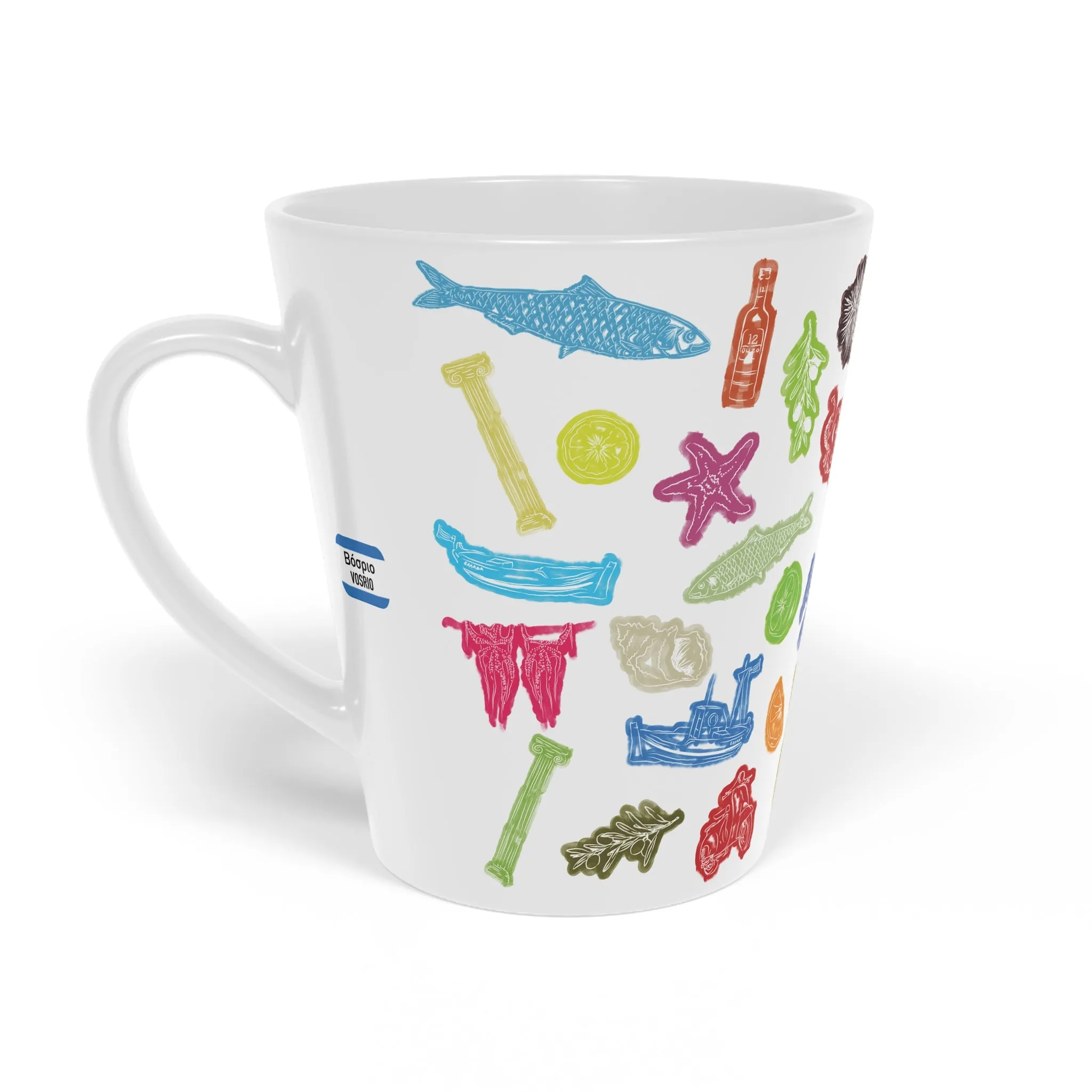 Greek Sardelles Coloured Latte Mug, 12oz