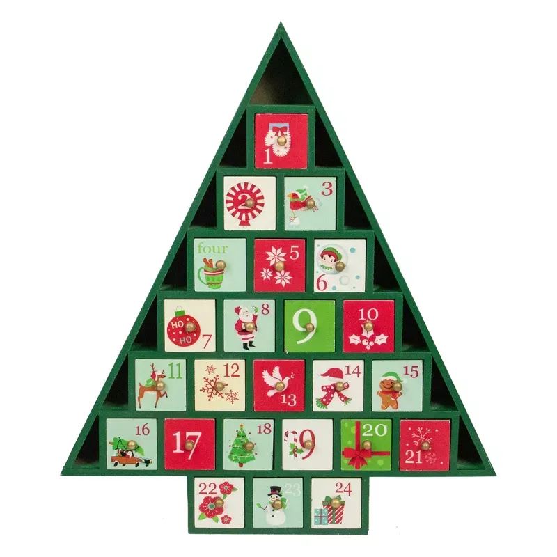 Green Tree of Treasures - Wooden Advent Calendar