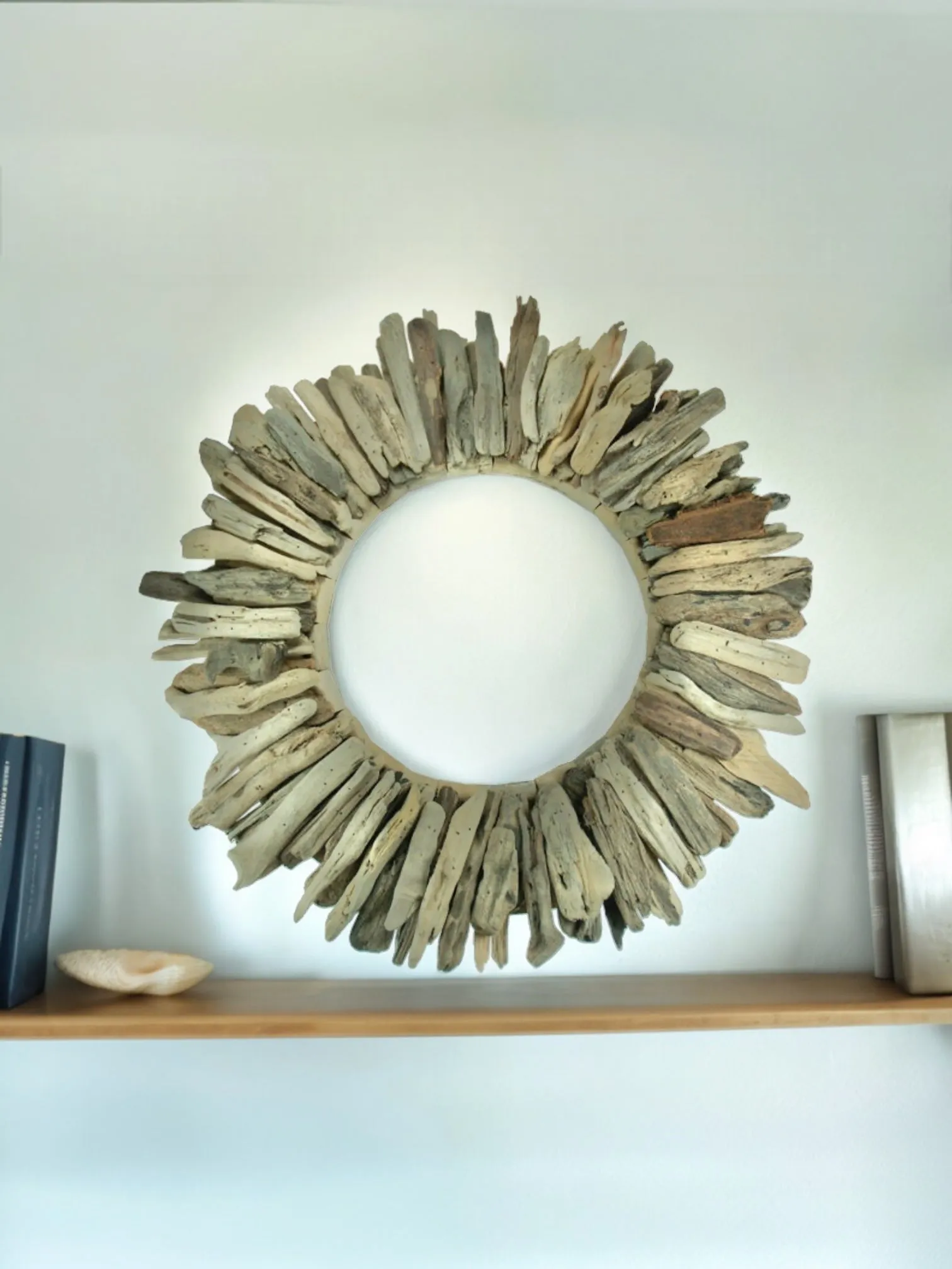 Hamptons Driftwood Wooden Starburst Round Mirror