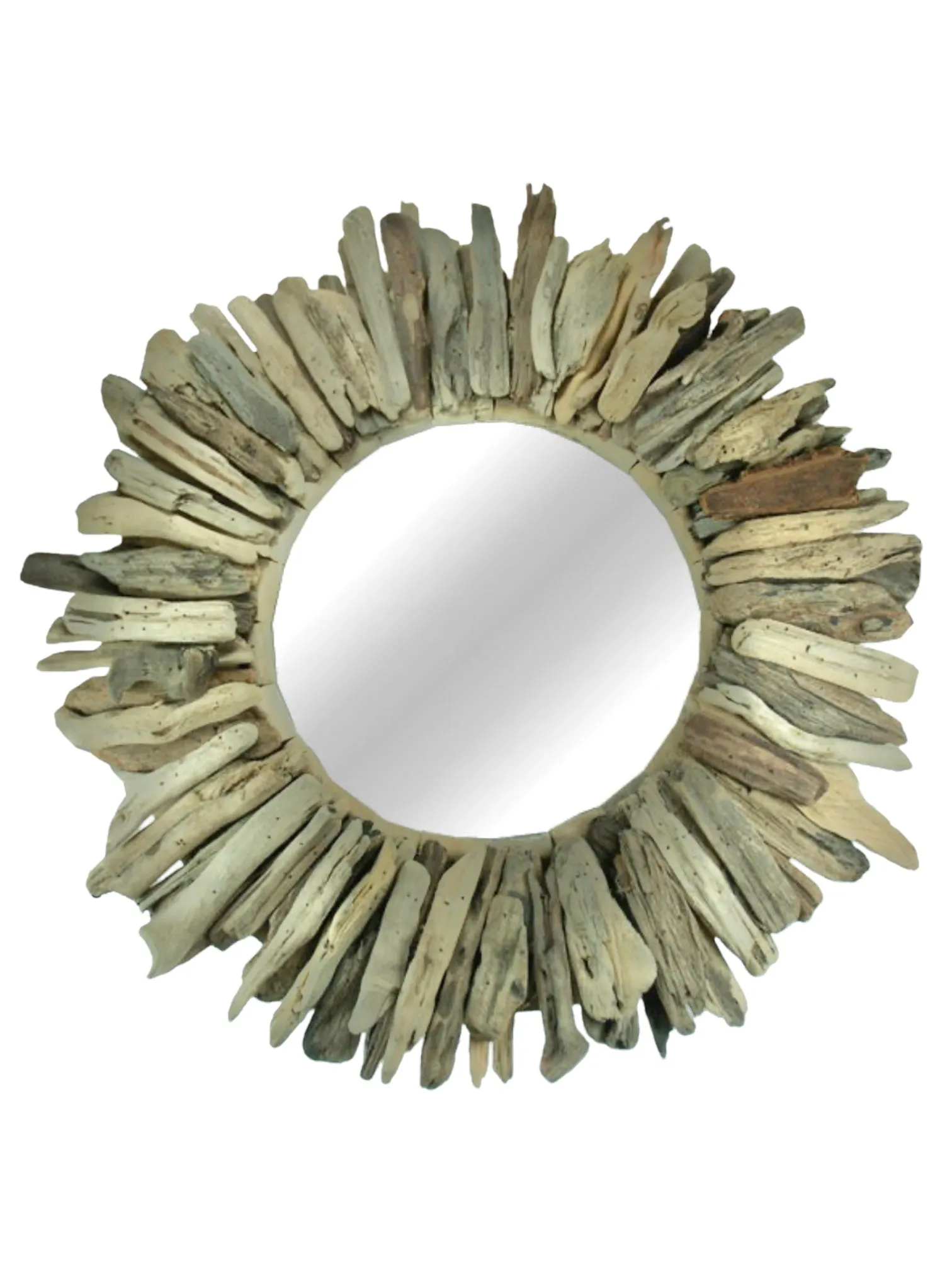 Hamptons Driftwood Wooden Starburst Round Mirror