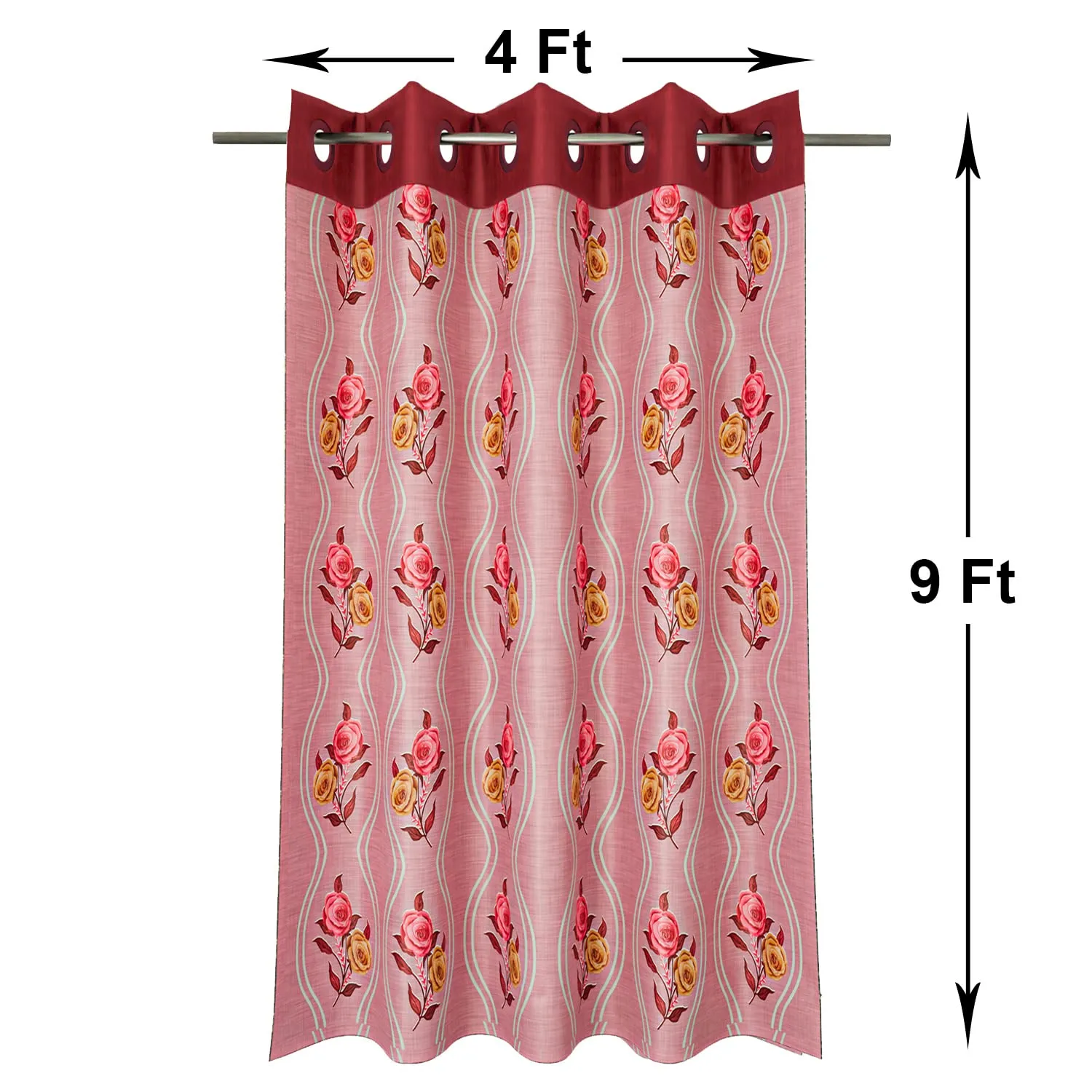 Heart Home Polyester Decorative 9 Feet Long Door Curtain | Rose Print Blackout Drapes Curtain with 8 Eyelet for Home & Office (Pink)