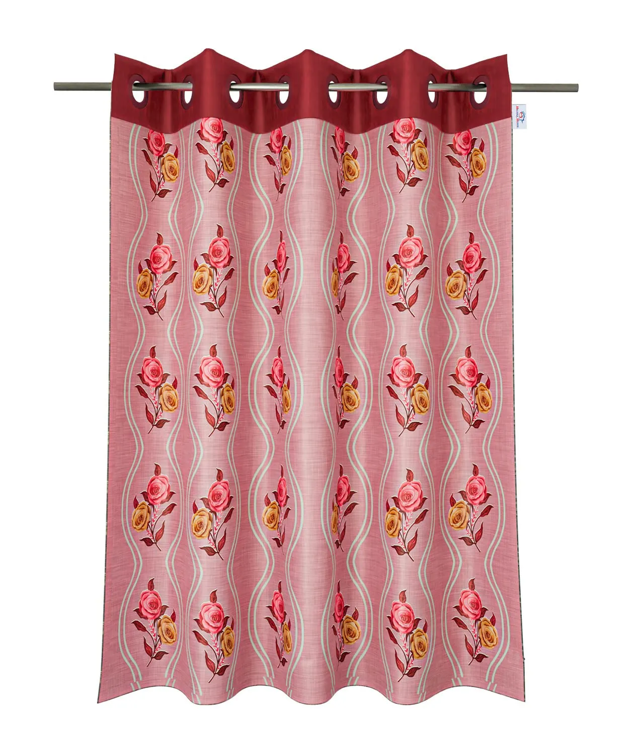 Heart Home Polyester Decorative 9 Feet Long Door Curtain | Rose Print Blackout Drapes Curtain with 8 Eyelet for Home & Office (Pink)