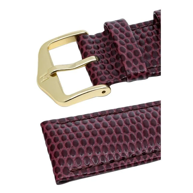 Hirsch RAINBOW Lizard Embossed Leather Watch Strap in BURGUNDY