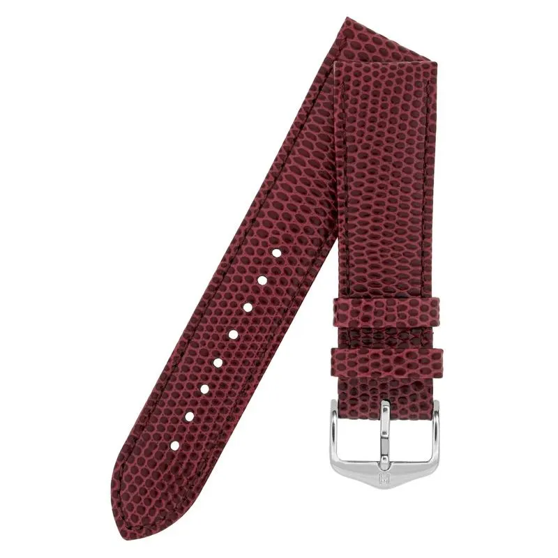 Hirsch RAINBOW Lizard Embossed Leather Watch Strap in BURGUNDY