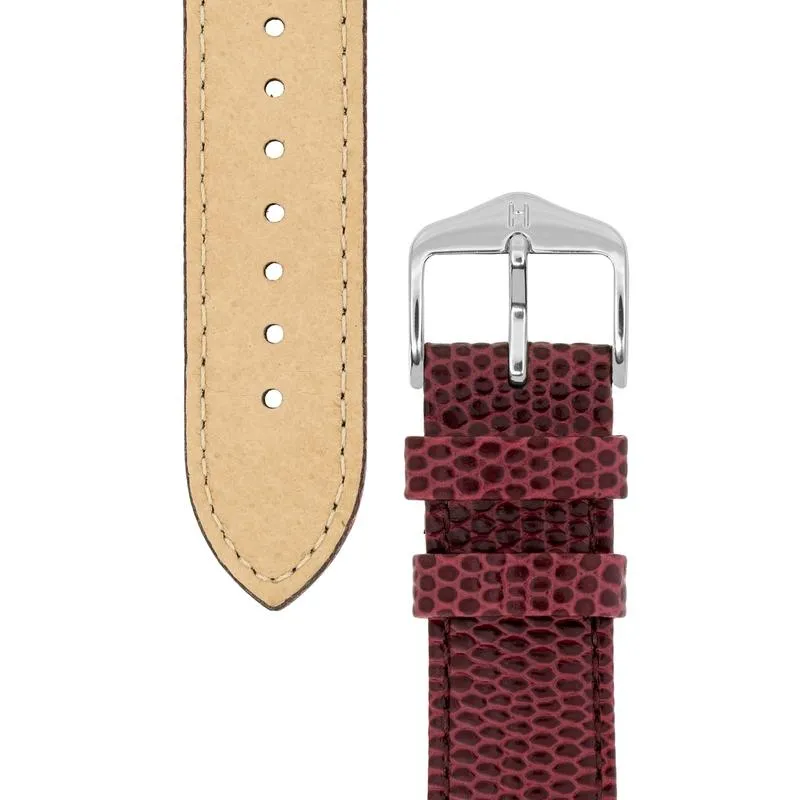 Hirsch RAINBOW Lizard Embossed Leather Watch Strap in BURGUNDY