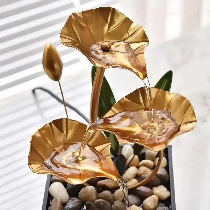 Home Decor Tabletop Fountains Metal Water Fountain Home Decor Ornaments with Waterfall Desktop Leaf Fountains Deep Basin Natural River Rocks Indoor Zen Relaxation for Decor Office Living Room Bedroom