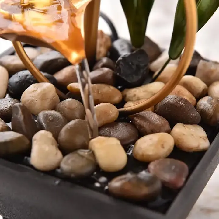 Home Decor Tabletop Fountains Metal Water Fountain Home Decor Ornaments with Waterfall Desktop Leaf Fountains Deep Basin Natural River Rocks Indoor Zen Relaxation for Decor Office Living Room Bedroom