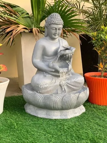 Homestead decore Solution Kamal Buddha Fountain Garden Fountain with LED Light, Buddha Statue, Decorative Water Feature, Buddha Kamal Fountain 3 FEET | Home Decor Fountain Fiber