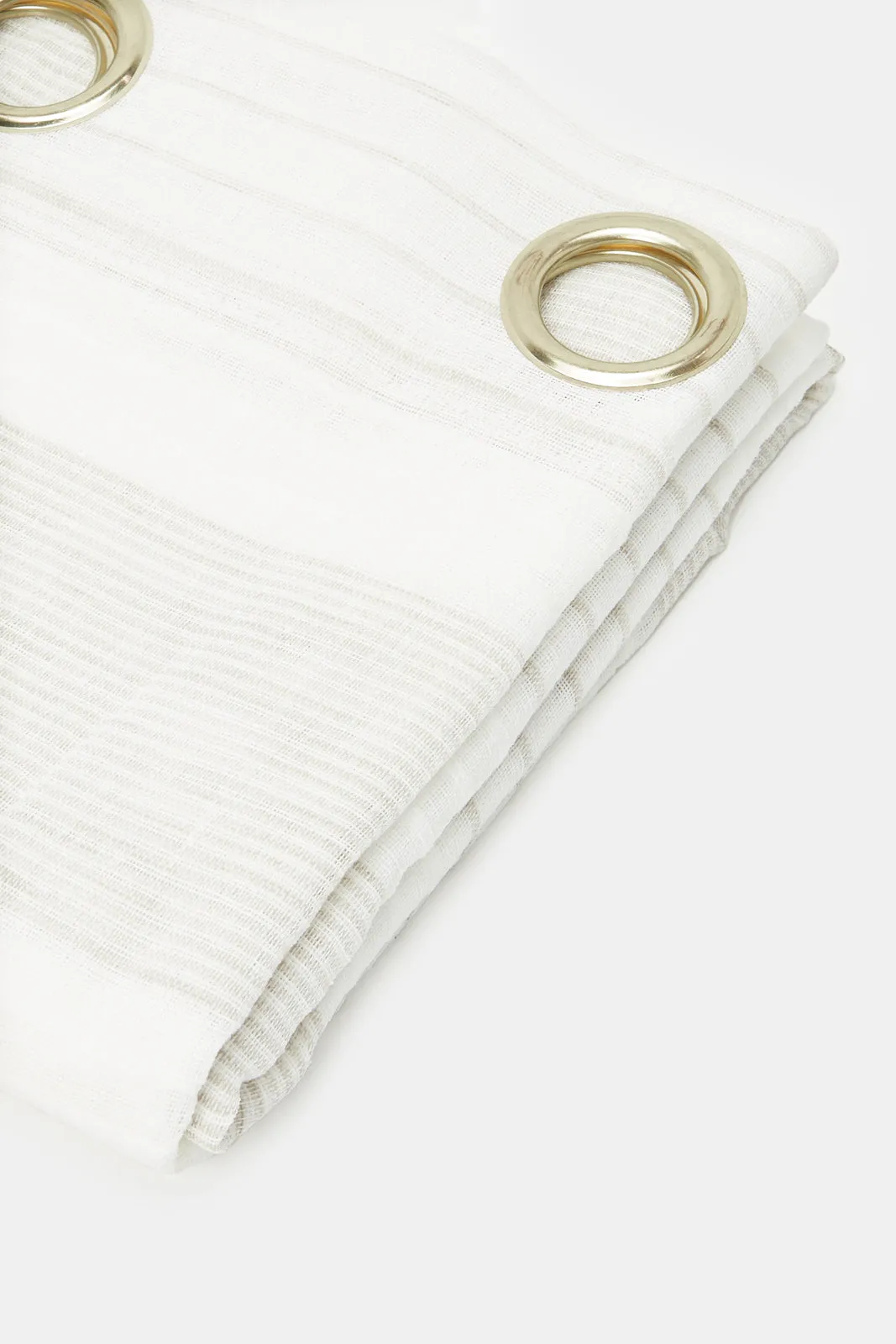 Ivory And Beige Striped Sheer Curtain (1 Piece)